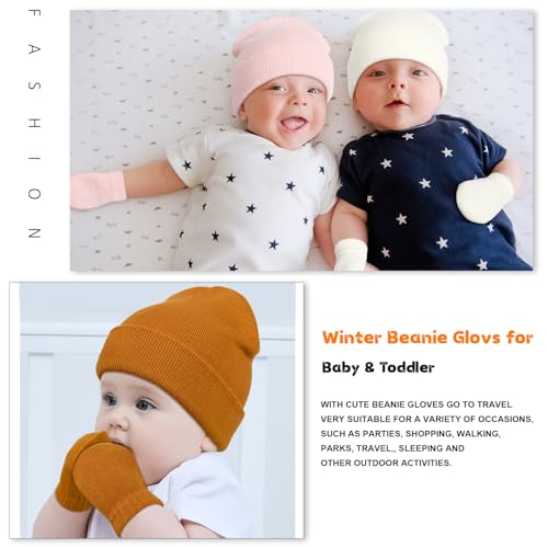 Image of Baby Beanie Hat Gloves Set, Kids Winter Warm Knit Hat with glvoes,Toddler Soft Beanie for Little Boys Little Girls Children