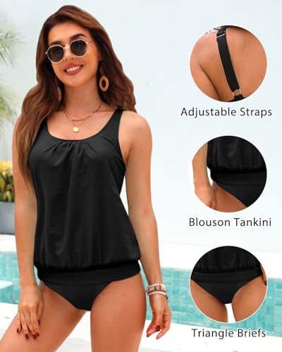 Image of Yonique Blouson Tankini Swimsuits for Women Loose Fit Modest Two Piece Bathing Suits