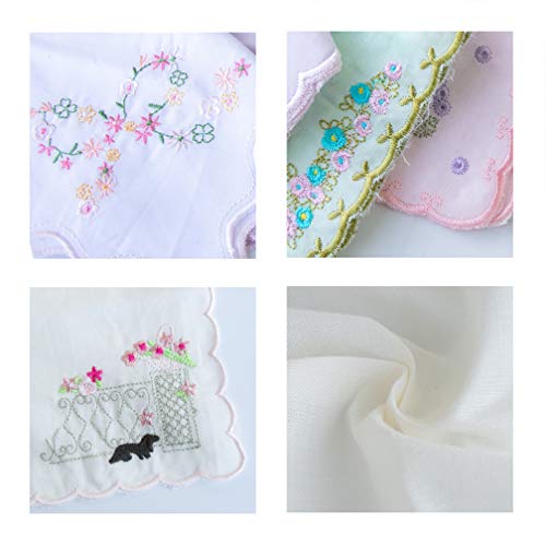 Ladies New Embroidered Cotton Soft Handkerchiefs Large 43cm x 43cm, 6 pack - Thumbnail 4