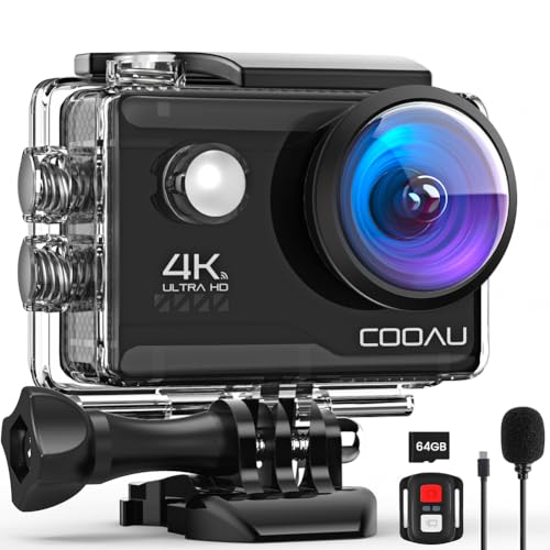 COOAU Cámara de acción HD 4 K 20 MP WiFi con 64 GB Tarjeta micrófono Externo cámara subacuática 40 m con Mando a Distancia cámara de acción Impermeable 170° Gran Angular Time Lapse/2 baterías 1200
