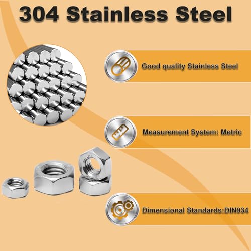 50pcs m6 hex nut stainless steel 304 hex drive metric m6x1 nuts fasteners replacement nut right hand m6-10mm hexagonal nut