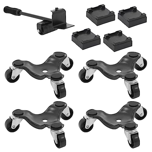 Unibos Steel Tri-Dolly, 3 Wheels Furniture Mover's Dolly with Lifer, Heavy Furniture Moving Rollers Leg Dolly, Moving Triangle Dolly Swivel Caster, 200 KG Capacity 4 Pack, Black (UNI-0261)