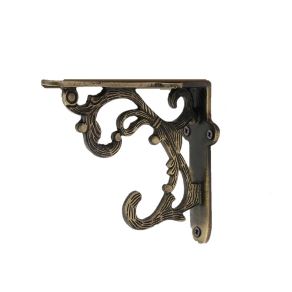 Metal Handcrafted Shelf Bracket for Floating Shelves L Angle Decorative L Shaped Corner Brace Joint Heavy Duty Wall Mounted Shelf Supporter Corner Brace Holder (Pack of 2, Brass Antique) — Amazon image 4