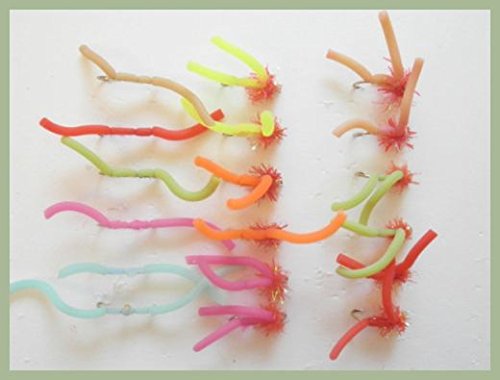 Lot De 18 Mouches Artificielles WORM – Modèles Squirmy Et Courbés Pour Truites, Taille 10, Pêche à La Mouche