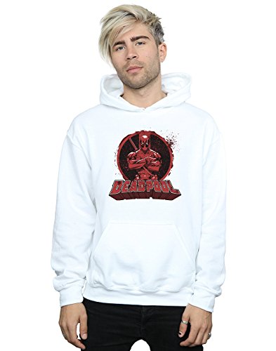 Marvel Men's Deadpool Crossed Arms Logo Hoodie White X-Large