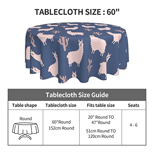Alpaca Table Cloth Round Table Cover Wrinkle Resistant Waterproof Tablecloth 60 Inch Washable For Kitchen Party Picnic Blue #TOP1