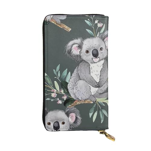 Portefeuille en cuir femme motif koala idée cadeau originale avec zip noir