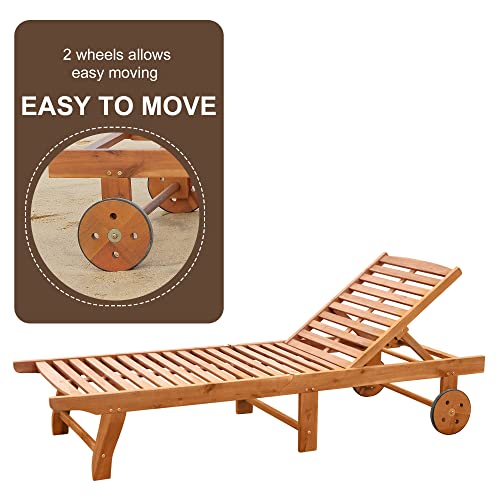 Outsunny US84B-2100131 Outdoor Folding Chaise Lounge Chair Recliner With Wheels, Acacia Wood Frame thumb #4