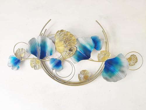 Image of SMILES GIFT Luxury Imported Wall Hanging Large Abstract Metal Wall Art Piece Gold & Teal Sculpture for Home Decor for Living Room & Office