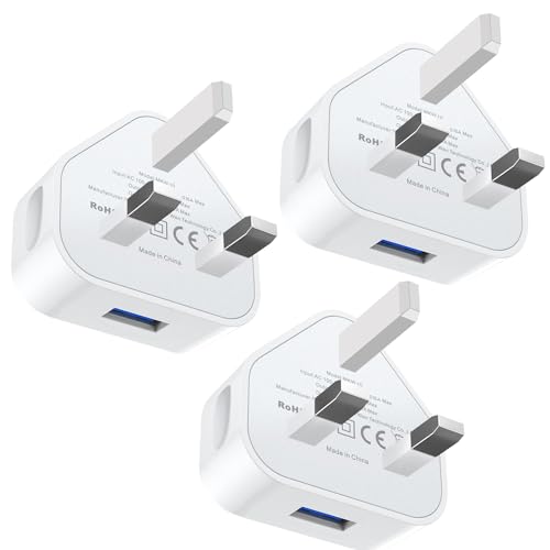 USB Plug 3 Pack USB Mains Charger Adaptor UK 5V 1A Wall Charging Plug Adapter for iPhone Apple 14/14 Pro/14 Pro Max/14 Plus/13/12/11/XS/X/XR/8/7/6/6S Plus/5 for iPad i Phone more deivces