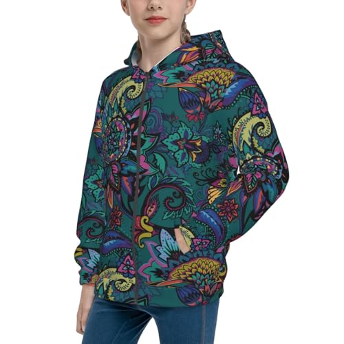 Oriental Paisley Kid Hoodies Boys Zip Up Sweatshirts Girls Pullover with Pocket