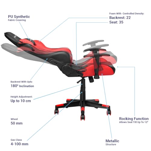 Image of Ant Esports 9077 Ergonomic Gaming Chair, Multifunctional Gaming Chair with Premium PU Leather Upholstery, 2D Armrest, Integrated Neck and Lumbar Support, & 180 Recline - Back & Red