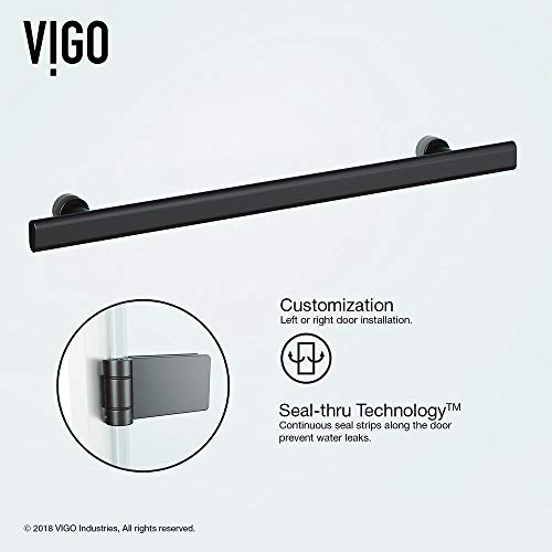 Vigo Vg6071Mbcl3458 34.0" -34.0" W -57.63" H Frameless Hinged Rectangle Tub Door With Clear 0.31" Tempered Glass And Stainless Steel Hardware In Matte Black Finish With Reversible Handle #TOP5