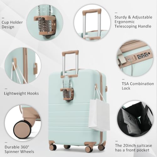 Image of 20 Inch Checked Suitcase with TSA Lock Travel Duffel Bag Wet-Dry Toiletry Bag, Green Front-Opening