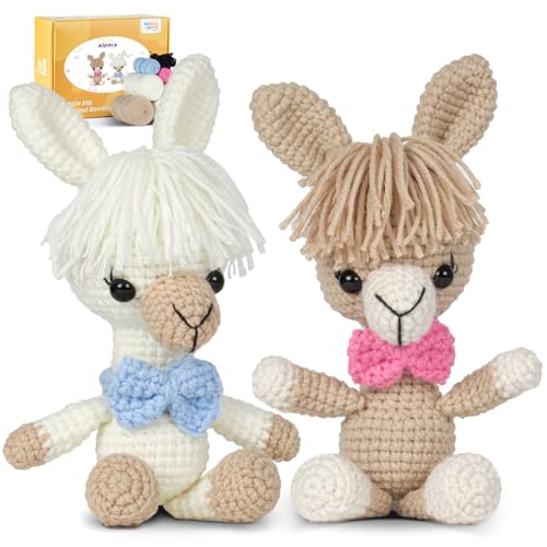 Image of MOREJMTT Crochet kit for Beginners,Knitting kit,Equipped with Step-by-Step Video tutorials, Adult Junior Crochet Kits,Crochet Animals kit(2pack Alpaca)