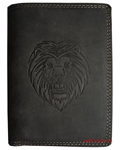Preisvergleich Produktbild Hochwertige Geldbörse Geldbeutel Portemonnaie Büffel Wild Leder Löwe Schwarz