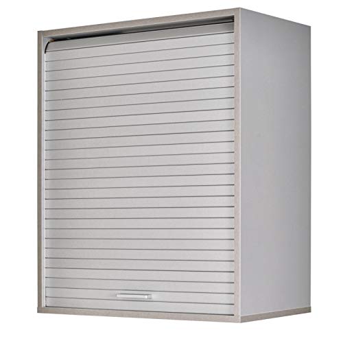 SIMMOB Küchenschrank Oberschrank Hängeschrank mit Rolladentür, Jalousienschrank, Silber, 60x35x72 cm BTH