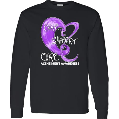 inktastic Care, Support, Cure- Alzheimers Awareness Adult Long Sleeve T-Shirt 3X-Large 0040 Black 2b645