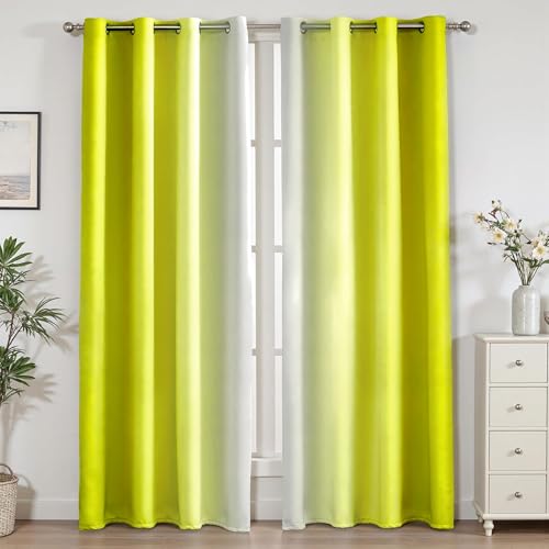 weesire Yellow Omber Blackout Curtains, 52 x 96 Inch, Grommet, 2 Panels
