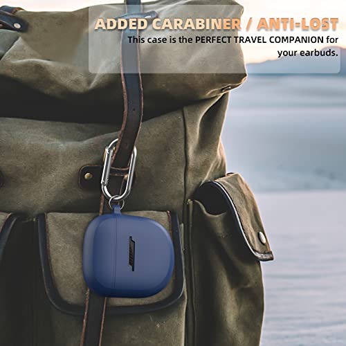 WOFRO Bose QuietComfort Earbuds II Case(2022), Silicone Protective Skin Cover for New Bose QuietComfort Earbuds 2 Accessories with Carabiner (Blue)