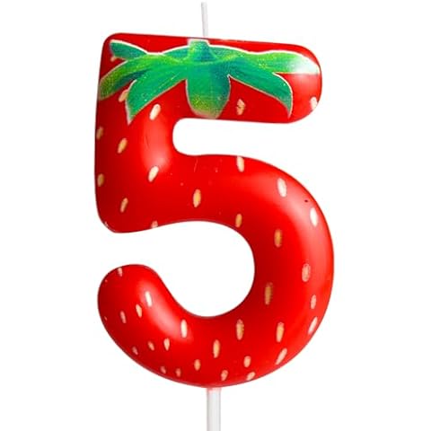 FUNCANDLE Strawberry 5th Birthday Candle Gifts for Girls,Red Strawberry Birthday Candle Decorative,Fruit Themed Candle Cake for Girls Birthday Gifts Celebration Reunions Anniversary Party Supplies Cover
