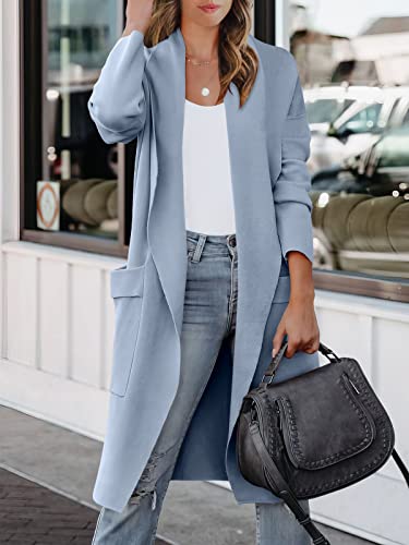 Anrabess Women's 2023 Fall Casual Long Sleeve Draped Open Front Knit Pockets Long Cardigan Jackets Sweater Comfy Trendy Outfits Coat 580Fenlan-L Blue #TOP1