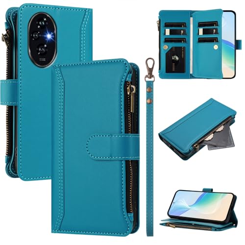 Rfvzubemok Compatible with Honor 200 5G,Compatible with Honor 200 5G Cover,Flip Kickstand Double Card Slots Zipper Wallet Case Blue2