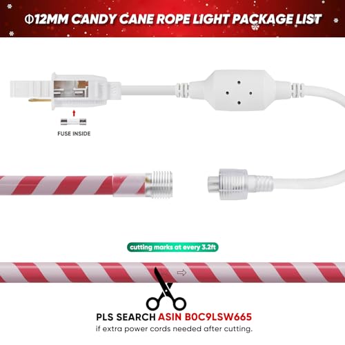 Shine Decor LED Rope Light, Outdoor Candy Cane Rope Lighting -4F Cold Resistant IP65 Waterproof, 120V 98 FT Connectable Cuttable ETL Listed Warm White Red White Splice Light Strip for Christmas by Shine Decor - Image 4