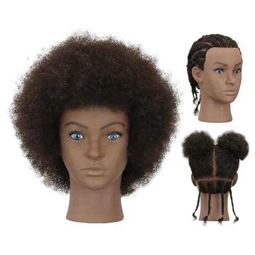 Sirydtm Afro Kinky Curly Mannequin Head - 100% Human Hair for Braiding Styling & Cutting - Salon Training Head with Stand for Coloring Bleaching & Updos