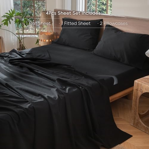 Image of MooMee Sheet Set 100% Washed Cotton Linen-Like Extra Deep Pocket King | Relaxed Linen-like Texture. Soft, Breathable & Lightweight Comfort. 15-19 inch Extra Deep Pocket with All-around Elastic