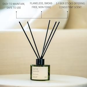 Craft Kin Santal Woods Reed Diffuser All Natural Essential Oil Rattan Scent Sticks Reed Diffusers for Home Bathroom Long Lasting Home Fragrance in Green Glass 34oz
