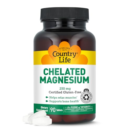 Country Life Chelated Magnesium 250 mg Vegan Gluten-Free 90 Tablets
