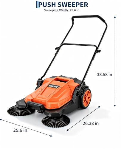 Image of Garvee Hand Push Floor Sweeper, 25.6 in Non-Electric Sweeper, 5.25 Gal Bag