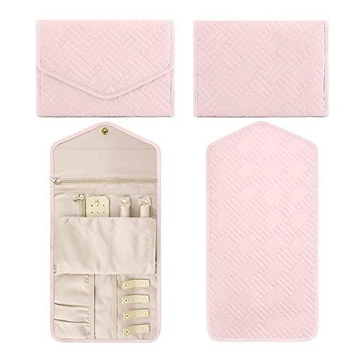 Rouleaux de Bijoux, Pochette Rouleaux à Bijoux, Rouleau de Bijoux Pliable Voyage, Rangement Bijoux Voyage, Pliable Organisateur de Bijoux de Voyage Rose