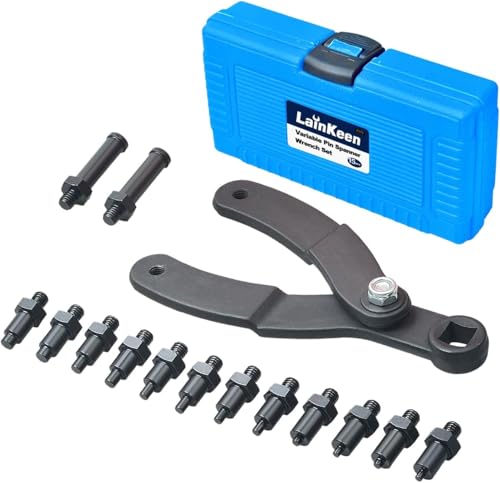 LainKeen 15PCS Universal Pulley Holder Tool Kit Pin Spanner Wrench Set 1/2-inch Drive Ratchet Adjustable Spanner Wrench with Variable Pins fits Camshaft Pulleys Fan Clutch Removal Wrench Tool