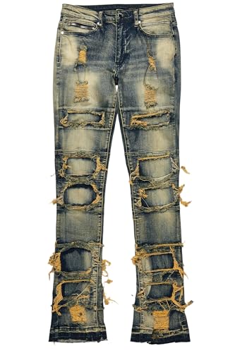 Men's Vasco Tint Dark Wash Blue Stacked Flare Jean in2