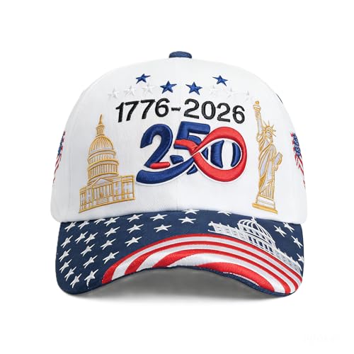 COOLQYANG American 250th Anniversary Embroidered Baseball Cap, Patriotic Red White Blue USA Flag Hat, July 4th Independence Day Souvenir Memorial Gift