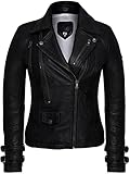 Bluepiel Poula Damen Lederjacke - Modernen Biker-Look - Echt Leder Jacke Rot Tailliert mit Reverskragen aus feinstem Lammnappa Leder (as3, alpha, x_l, regular, regular, Schwarz)