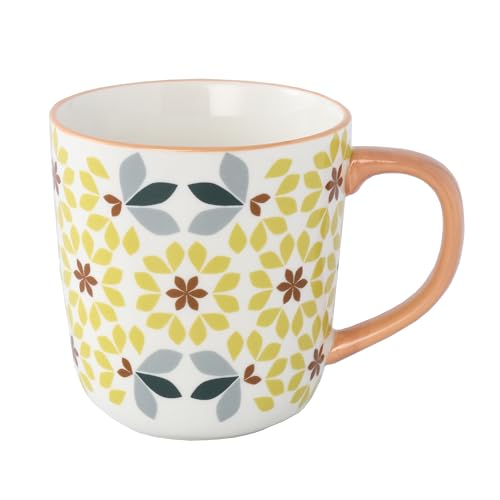 Juego de 4 tazas de cerámica con diseño floral y mango taupe miniatura 2