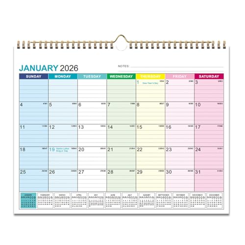 Tujibeay 2026 Calendar Wall Calendar 2026-2027 Monthly with Corner Protectors To-do List and Notes Monthly Planner New Year Hanging English Calendar Large Monthly Calendar for Home Office