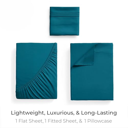 Image of Mellanni Twin Sheets Set - 3 PC Iconic Collection Bedding | Hotel Luxury, Extra Soft, Cooling Bed Sheets - Wrinkle, Fade, Stain Resistant (Twin, Teal)