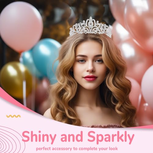 Queenship Tiara Crown for Women, Queen Tiara for Birthday Prom Bridal Party Custome Silver