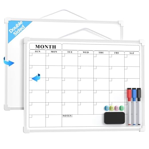MaxGear Monthly Calendar Dry Erase Board for Wall, 16"x12" Small Hanging Double-Sided White Board, Portable Whiteboard for Planning, Drawing, Memo, to Do List, School, Home, Kitchen, Office