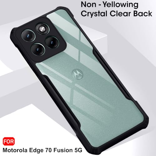 Image of TheGiftKart Back Cover Case for Motorola Moto Edge 70 Fusion 5G | Shockproof Crystal Clear Transparent Back | 360 Degree Protection | Moto Edge 70 Fusion Back Cover (PC & TPU, Black Bumper)