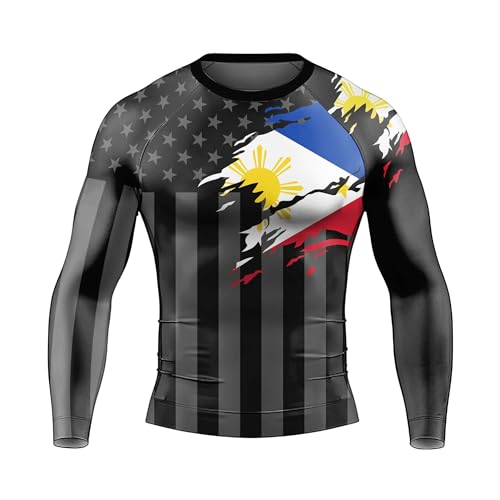 American Flag Skull Men's Rash Guard – Patriotic Long Sleeve BJJ Compression Shirt for Jiu-Jitsu & Grappling2