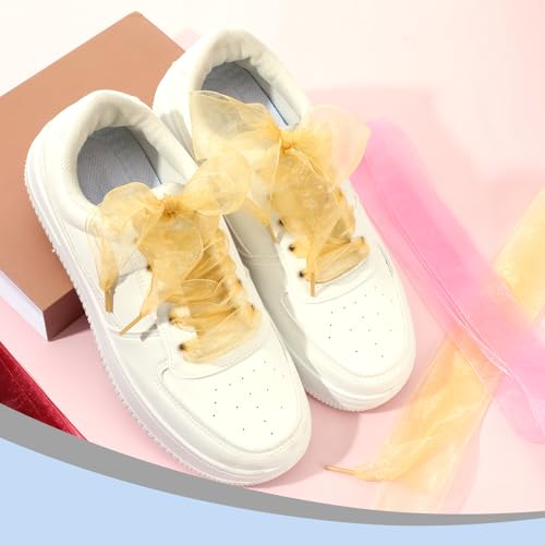 SHENLIU 10 Pairs Ribbon Shoe Laces, Snow Yarn Fashion Ribbon Shoelace Soft Silk Satin Shoestrings Flat Colorful Wide Shoe Ties for Women Sneakers (10 Colors)4