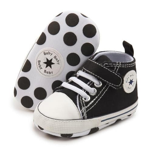Image of Unisex Baby Girls Boys Canvas High-top Shoes, Newborn Infant Anti-Slip Soft Sole Frist Walking Breathable Sneakers