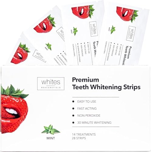 Whites Beaconsfield Tiras Blanqueadoras Dientes, 28 Tiras (14 Días)– Fórmula Sin Peróxido, Seguras para el Esmalte, Blanqueamiento Rápido, Elimina Manchas de Café, Vino y Tabaco, Apto para Dientes Sen