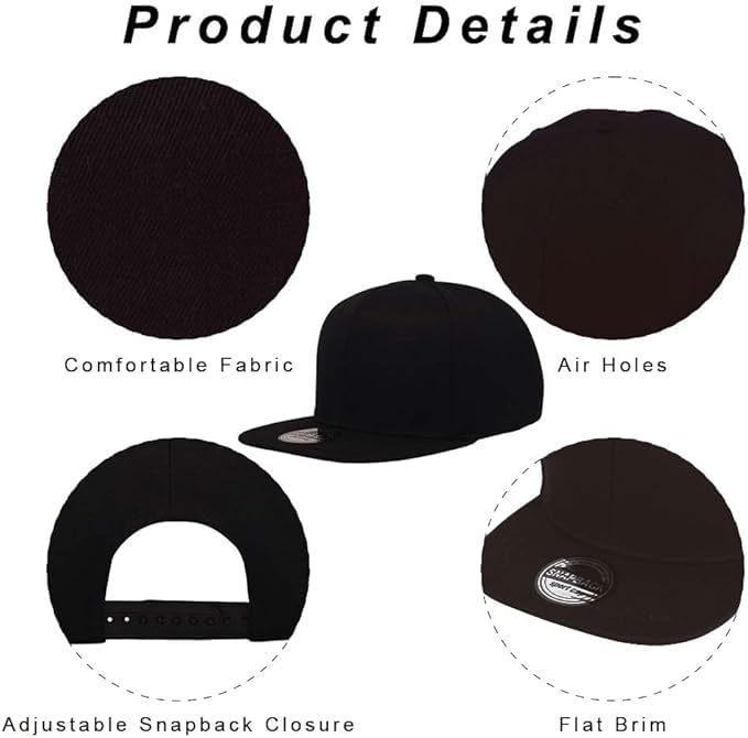 Image of ZH Plain Flat Brim Snapback Baseball Caps Adjustable Blank Baseball Caps Wholesale 12 Pack