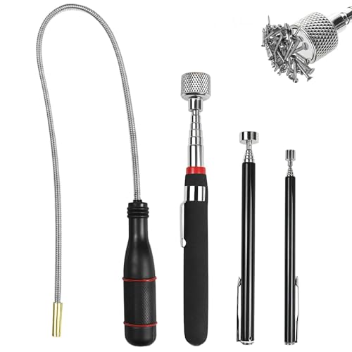 SENLINLIN 4 Stück Magnetstab Set, Tragbares Teleskopmagnet Stabmagnet Extra Stark, Flexibler Magnetheber Magnet Stift Werkzeug zum Aufnehmen von kleinen Teilen & Autoteilen (1.5LB 5LB 15LB)